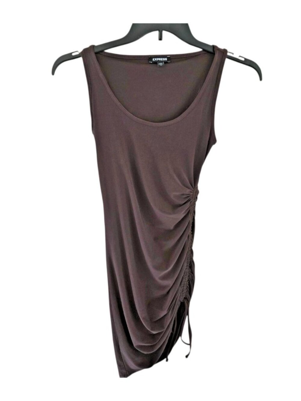 Express Ruched Side Tie Mini Dress Women's XXS Chocolate Brown Matte Jersey
